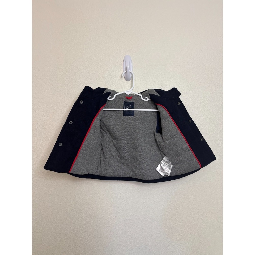 Baby Gap Girl Boy  Navy Peacoat Hood Toggle Snap  Wool Blend  12-18 mo Preppy - Picture 8 of 12